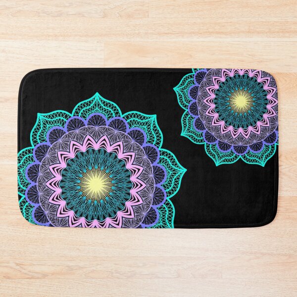 Item preview, Blue purple pink yellow mandala on black designed and sold by CreaTwinkles.