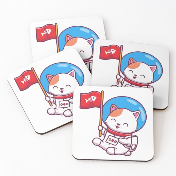 Item preview, Cute Cat Astronaut Holding Fish Bone Flag in Space designed and sold by Gromiber.