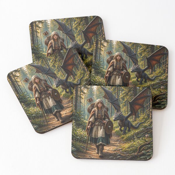 Item preview, Fantasy Warrior Girl with Dragon in Enchanted Forest | Magic and Adventure Art designed and sold by DrakariArt.