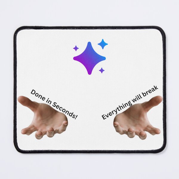 Item preview, AI Workplace Humor – Done in Seconds vs Everything Will Break – Automation Risk Design designed and sold by AiHumorArtShop.