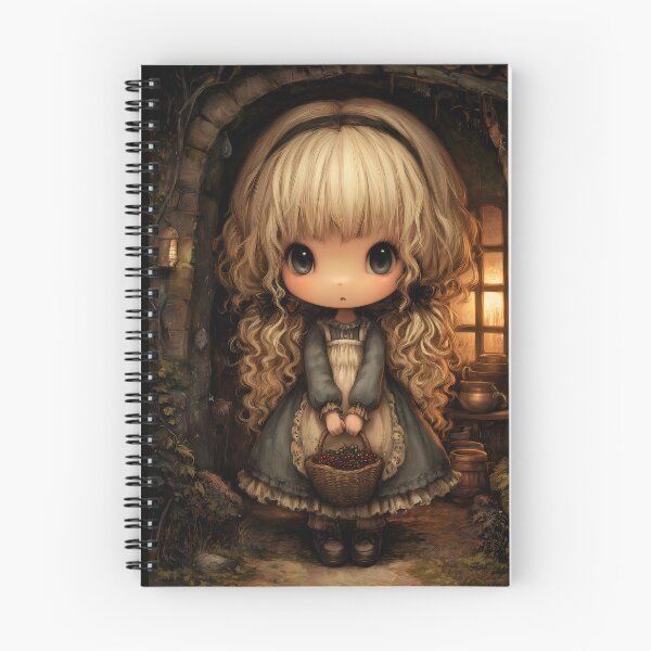 Item preview, Grimm Chibi Goldilocks Entering Cottage – Dark Fairytale Gothic Storybook Art designed and sold by InkAndGloom.