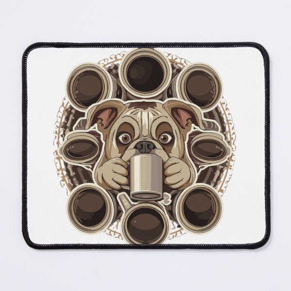Item preview, Coffee Addict Bulldog Surrounded By Mugs Funny Art Print designed and sold by Sky-bully.