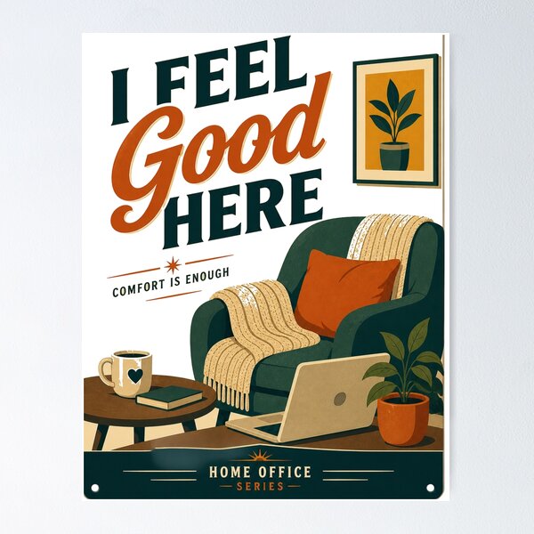 Item preview, I Feel Good Here – Retro Home Office Poster | Cozy Mid Century Comfort Aesthetic designed and sold by Galskap.