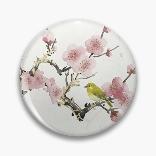 Item preview, Artistic Japanese Red Plum and Nightingale - Gold Leaf Ink Art designed and sold by Kokeshidreams.