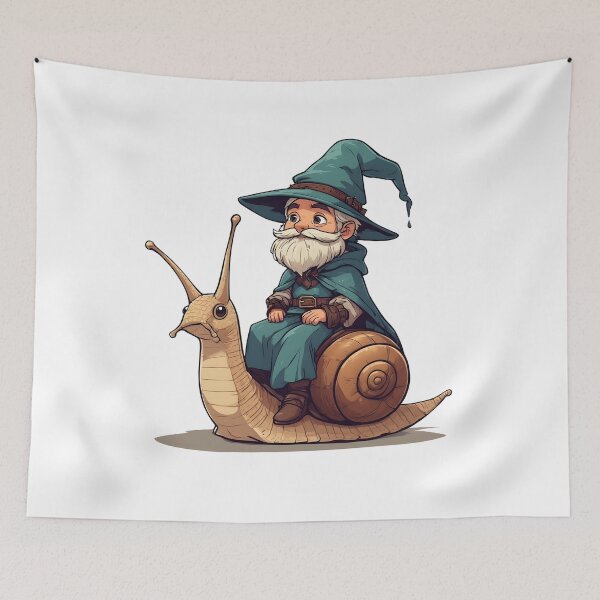Item preview, Whimsical Wizard Riding a Giant Snail – Fantasy Illustration designed and sold by Karolina’s Cozy Creations.