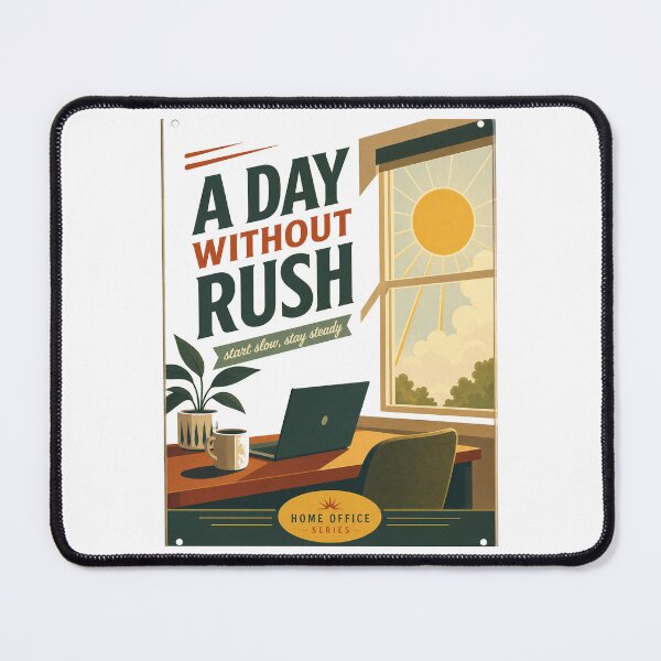 Item preview, A Day Without Rush – Retro Home Office Poster | Slow Living Work From Home Aesthetic designed and sold by Galskap.