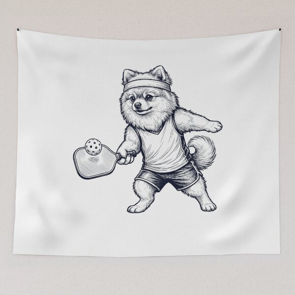 Item preview, Vintage Pomeranian Playing Pickleball Player Dog Lover designed and sold by DoodleTortle.
