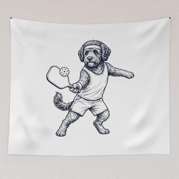Item preview, Vintage Portuguese Water Dog Playing Pickleball Player Dog Lover designed and sold by DoodleTortle.