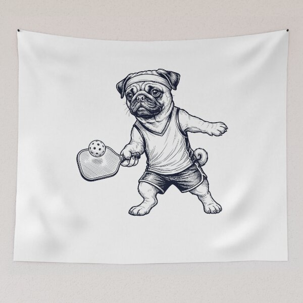 Item preview, Vintage Pug Playing Pickleball Player Dog Lover designed and sold by DoodleTortle.