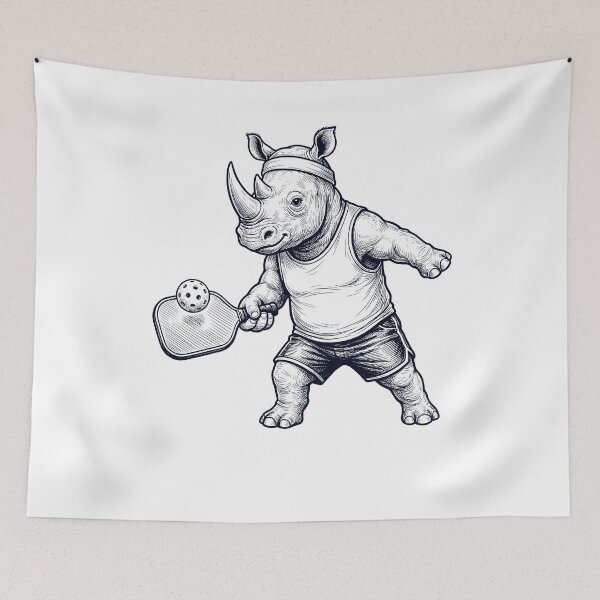Item preview, Vintage Rhino Playing Pickleball Player Animal Lover designed and sold by DoodleTortle.