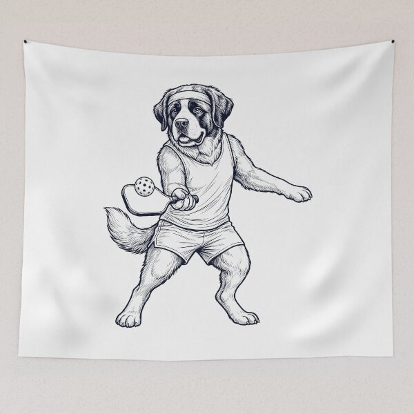 Item preview, Vintage Saint Bernard Playing Pickleball Player Dog Lover designed and sold by DoodleTortle.