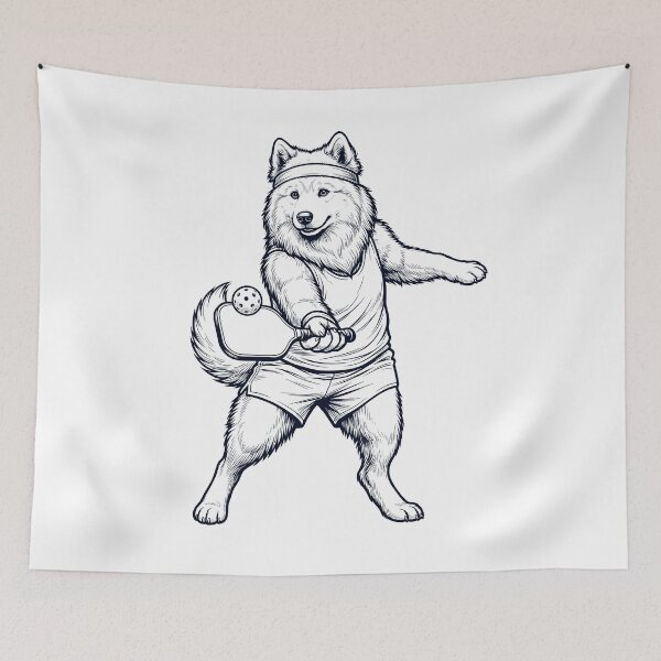 Item preview, Vintage Samoyed Playing Pickleball Player Dog Lover designed and sold by DoodleTortle.