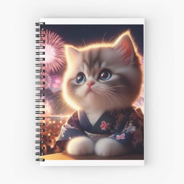 Item preview, Kawaii Fireworks Kimono Cat Looking Up designed and sold by MayaEmiArt.