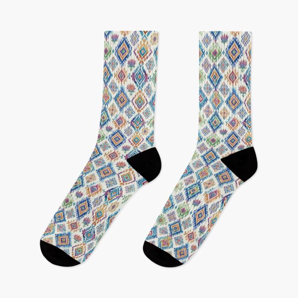 Item preview, Vibrant Multi-color Watercolor Ikat Geometric Pattern, Diamond and Lotus Motifs designed and sold by warayut.