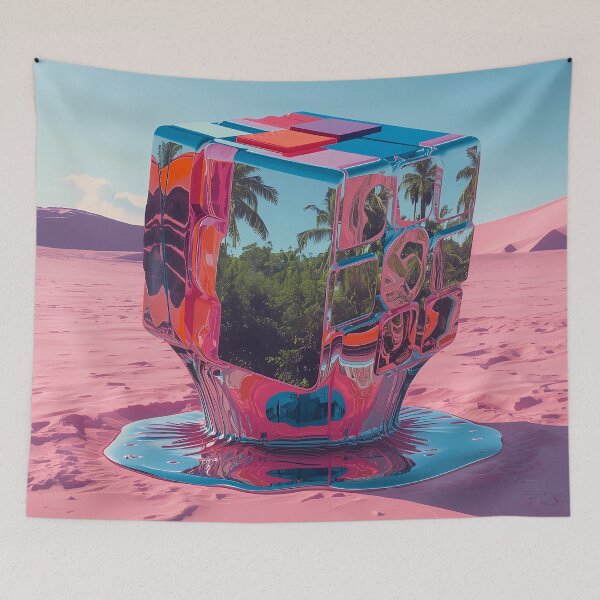 Item preview, Melting Mirage - Surreal Chrome Rubik's Cube in Pink Desert designed and sold by UnRealS.