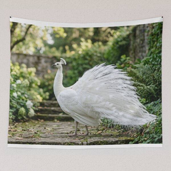 Item preview, White peacock slightly spreading its tail designed and sold by Malisa345.