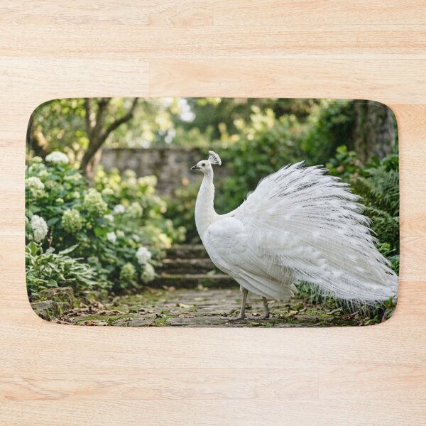 Item preview, White peacock slightly spreading its tail designed and sold by Malisa345.