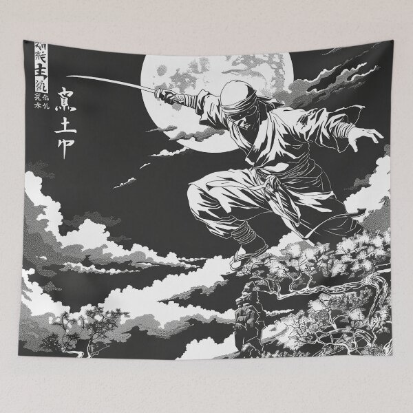 Item preview, A ninja posing against the moon designed and sold by whiteblackcat.