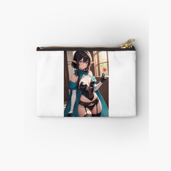 Item preview, Anime Elf Girl Fantasy Pin-Up - Beautiful Dark Haired Elf in Lingerie & Teal Cape designed and sold by iloveanimechibi.