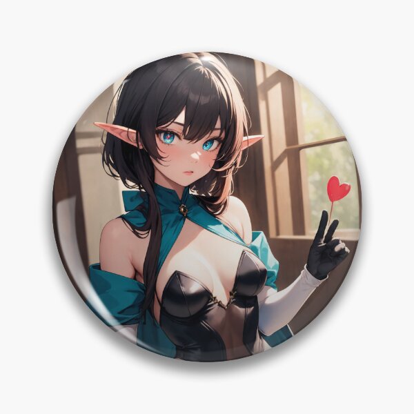 Item preview, Anime Elf Girl Fantasy Pin-Up - Beautiful Dark Haired Elf in Lingerie & Teal Cape designed and sold by iloveanimechibi.