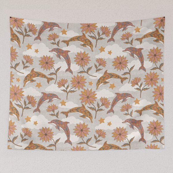 Item preview, Retro Dolphin Floral Sky designed and sold by mmartabc.