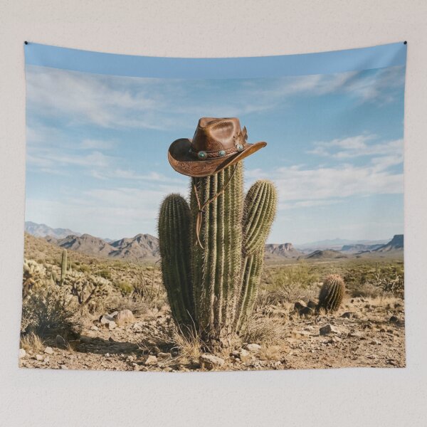 Item preview, Lone cactus in the desert wearing a cowboy hat designed and sold by Malisa345.