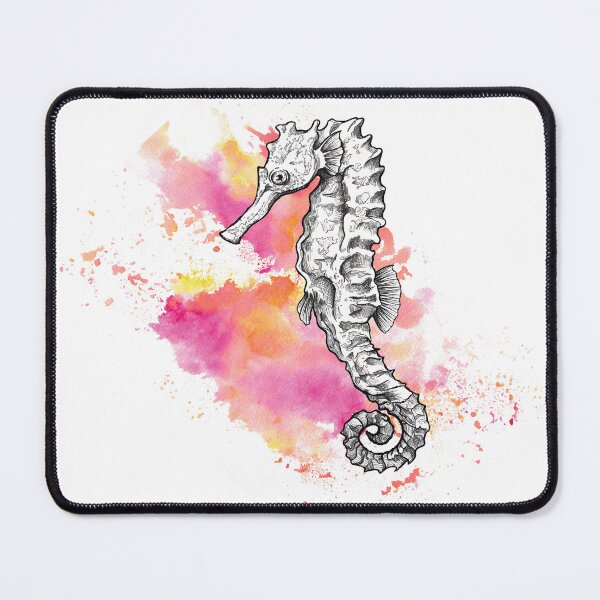 Item preview, Line drawing of a seahorse with a watercolor background designed and sold by moonlineatelier.