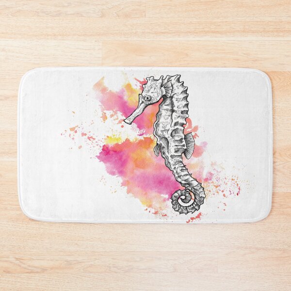 Item preview, Line drawing of a seahorse with a watercolor background designed and sold by moonlineatelier.