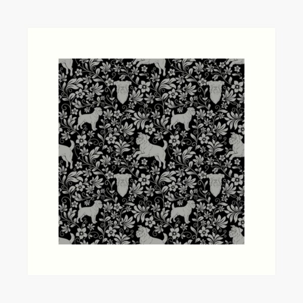 Item preview, Brussels Griffon Floral Pattern | Cute Dog Botanical Aesthetic in Black designed and sold by WildLakePatterns.