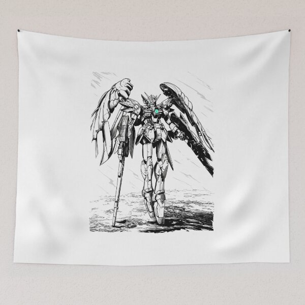 Item preview, black white Wing Gundam drawing vector illustration designed and sold by sabartgunpla.