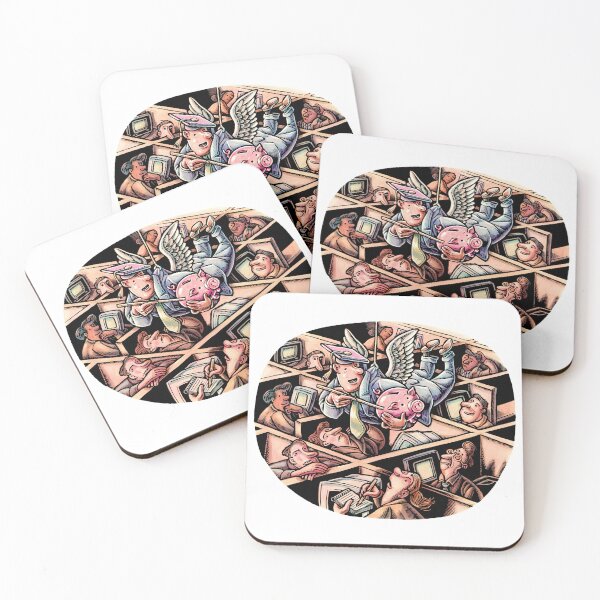 Item preview, businessman with angel wings teaches employees in cubicles how to save designed and sold by LisaHaney.