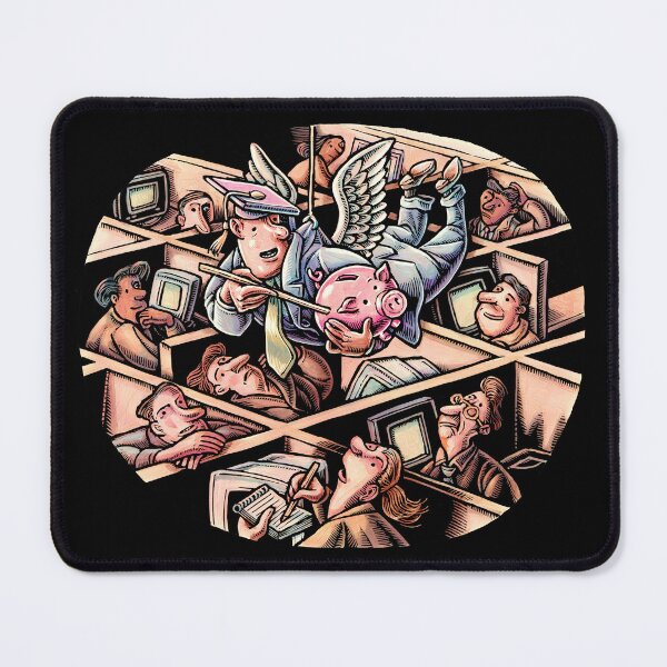 Item preview, businessman with angel wings teaches employees in cubicles how to save designed and sold by LisaHaney.