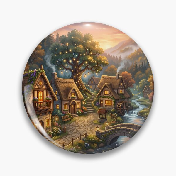 Item preview, Enchanted Fairy Tale Village Cottagecore Landscape designed and sold by novadawy.