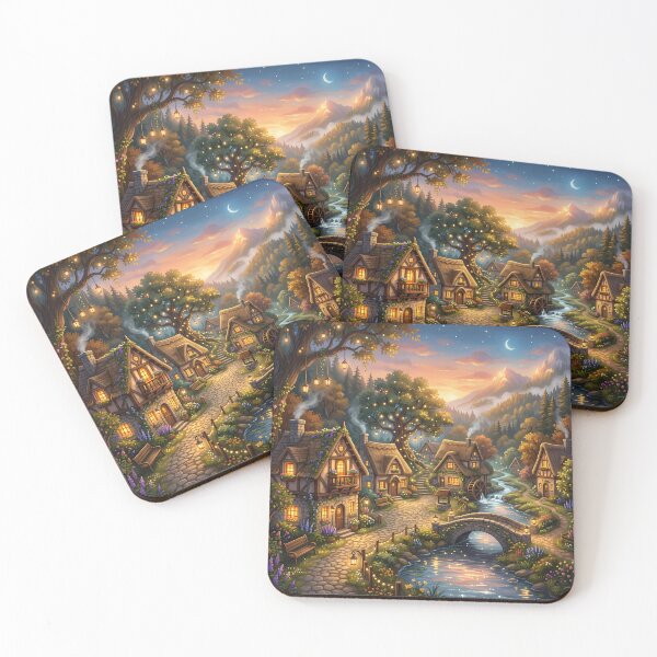 Item preview, Enchanted Fairy Tale Village Cottagecore Landscape designed and sold by novadawy.