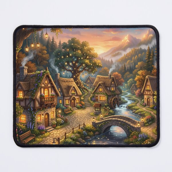 Item preview, Enchanted Fairy Tale Village Cottagecore Landscape designed and sold by novadawy.