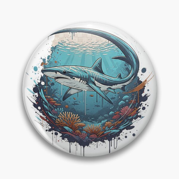 Item preview, Thresher shark Splash Art Print– Deep Sea Marine Life Illustration, Coral Reef Splash Design, Coastal Wall Decor designed and sold by ScapeCraft.
