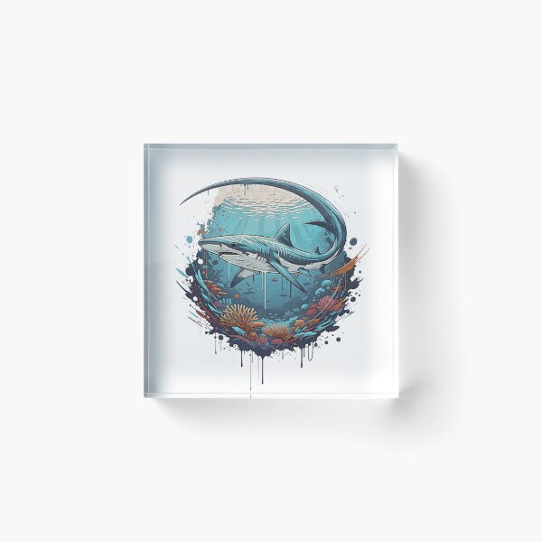 Item preview, Thresher shark Splash Art Print– Deep Sea Marine Life Illustration, Coral Reef Splash Design, Coastal Wall Decor designed and sold by ScapeCraft.