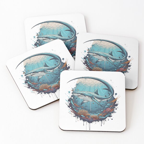 Item preview, Thresher shark Splash Art Print– Deep Sea Marine Life Illustration, Coral Reef Splash Design, Coastal Wall Decor designed and sold by ScapeCraft.