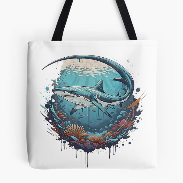 Item preview, Thresher shark Splash Art Print– Deep Sea Marine Life Illustration, Coral Reef Splash Design, Coastal Wall Decor designed and sold by ScapeCraft.