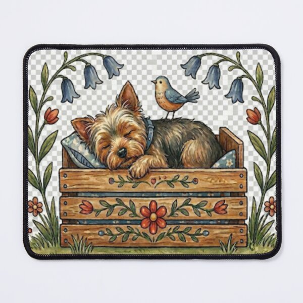Item preview, Yorkie Puppy in Flower Crate - Cute Cottagecore Dog Illustration designed and sold by pennyspatches.
