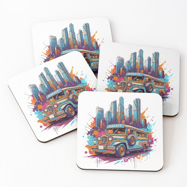 Item preview, Makati Jeepney Street Art – Filipino Jeepney Illustration, Manila City Skyline, Colorful Urban Travel Design designed and sold by ScapeCraft.
