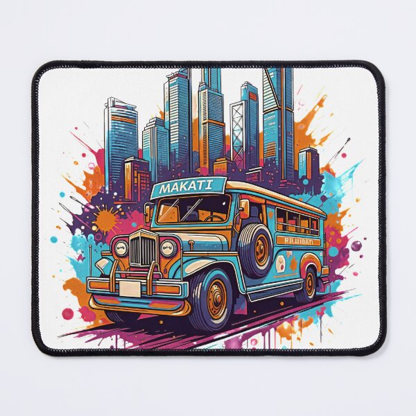 Item preview, Makati Jeepney Street Art – Filipino Jeepney Illustration, Manila City Skyline, Colorful Urban Travel Design designed and sold by ScapeCraft.