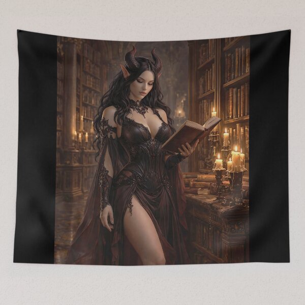 Item preview, Dark Gothic Demon Queen Reading in Ancient Library designed and sold by thor81pl.