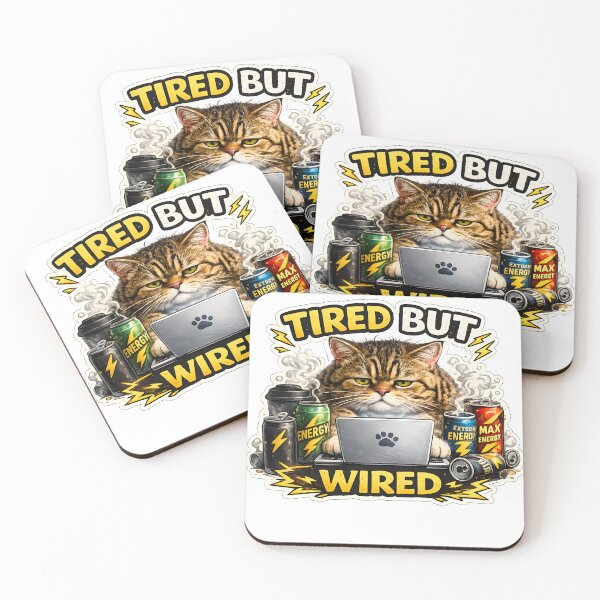 Item preview, Funny Tired But Wired Cat Sticker  designed and sold by StickoStore.