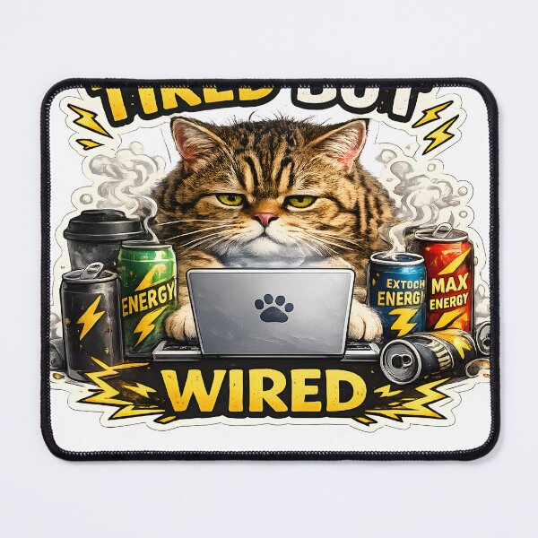 Item preview, Funny Tired But Wired Cat Sticker  designed and sold by StickoStore.