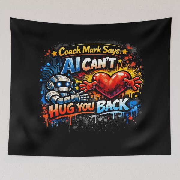 Item preview, Coach Mark Says Motivational Art: AI Cant Hug You Back Graffiti Street Art on Human Connection designed and sold by JustRun.