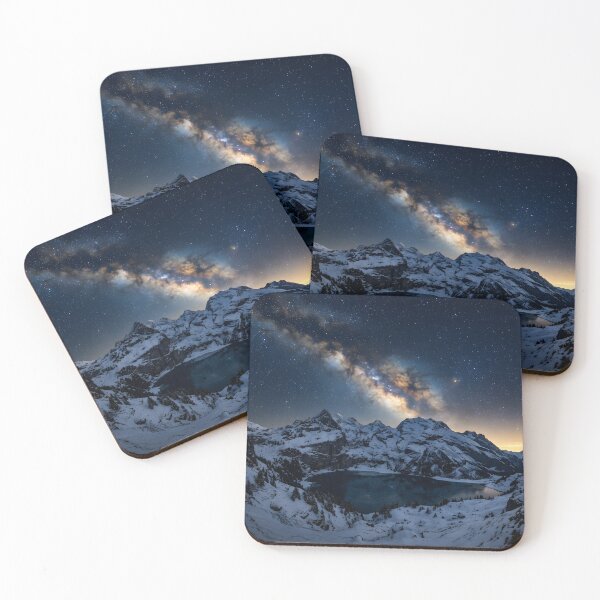 Item preview, Milky Way Galaxy Snowy Mountain Lake Astrophotography designed and sold by novadawy.