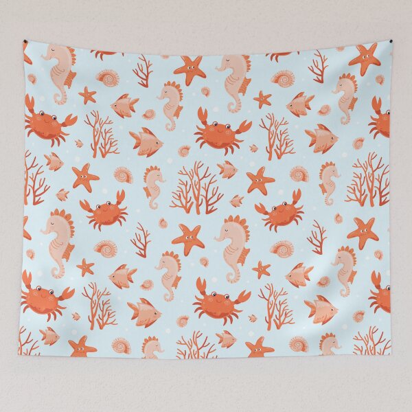 Item preview, Cute Underwater Pattern with Sea Animals, Crab, Starfish, Seahorse, Fish, Seashell, Coral, Ocean Kids Design designed and sold by CHERRY--SHOP.