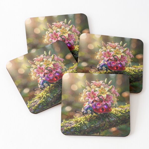 Item preview, Whimsical Nature: Ladybug & Lilies Art Print designed and sold by MagicMood Creations.