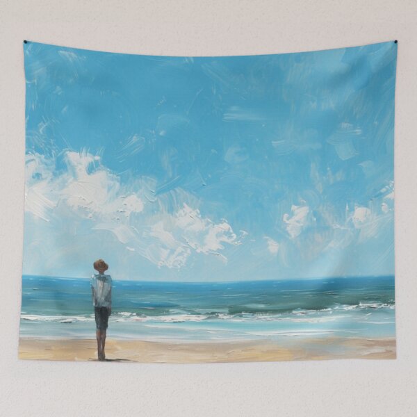 Item preview, Serene Black Man Coastal Reflection - Minimalist Blue Ocean Painting designed and sold by GSizzle1.